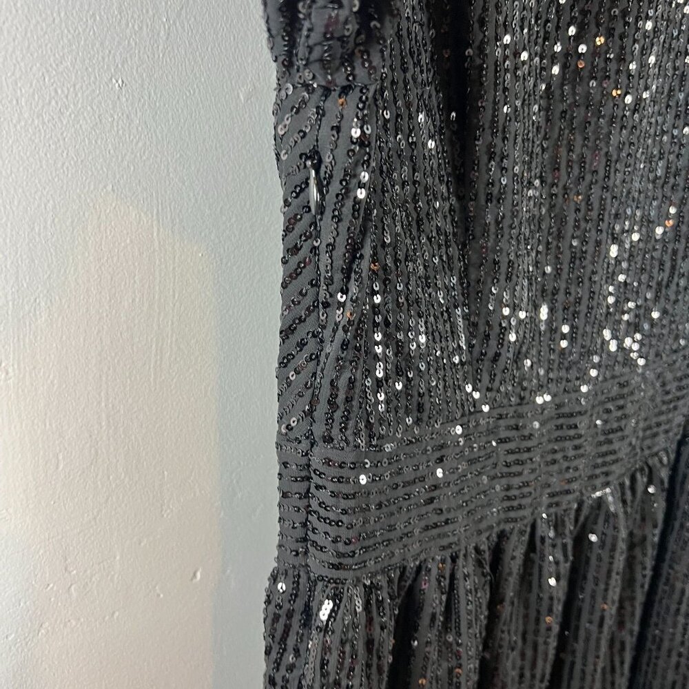 Michael Michael Kors Black Sequin V-Neck Long Sleeve Mini Dress Shimmer Party PS - Picture 7 of 10